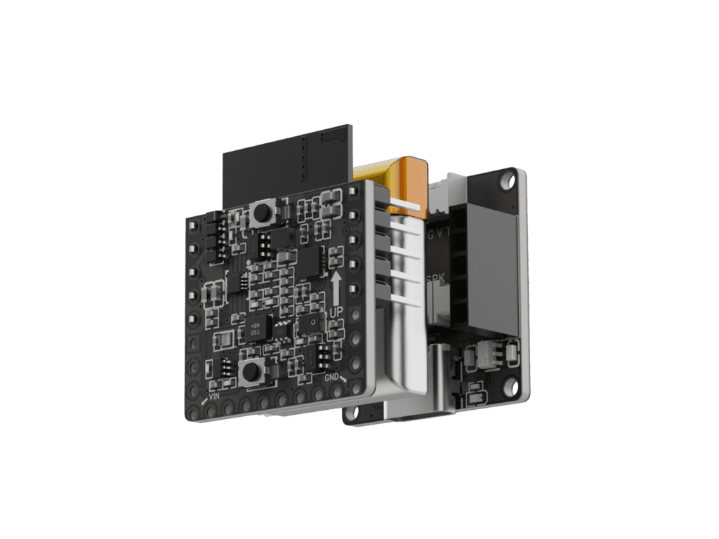 ESP-Spot open-source hardware board: compact PCB module with a stacked board-to-board connector assembly.